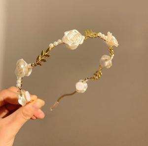 Rétro séché Rose fleur perle bandeau femmes épingle à <span class=keywords><strong>cheveux</strong></span> bandeau mariée <span class=keywords><strong>cheveux</strong></span> accessoire fleur perle princesse <span class=keywords><strong>couronne</strong></span> - Product Image 6