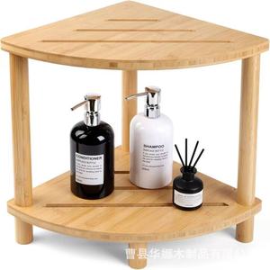 Étagère d'angle en bois Huana Wood Products, double niveau, pour salle de bain, avec fentes de drainage, en bois massif - Product Image 1
