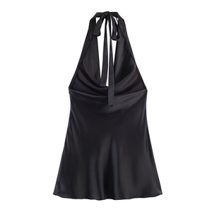 PB&ZA Vestido Mini de Seda Satinada con Cuello Halter, Elegante y Moderno, Verano 2026, Vintage, Sin Mangas, Espalda Descubierta, para <span class=keywords><strong>Mujer</strong></span> - Product Image 3