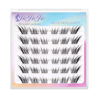 Jiejie Faux cils auto-adhésifs en fibre synthétique, effet queue de renard, racine fine et naturelle, 12 rangées, semi-faits à la main, réutilisables