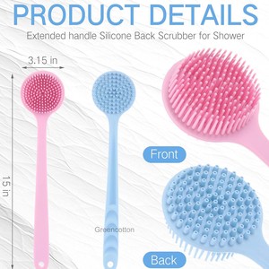Custom Logo Long-Handle Body Brush Double-Sided Soft Silicone Tool Skin Friendly Exfoliating Massage for Easy <strong>Back</strong> <strong>Scrubbing</strong> - Product Image 2