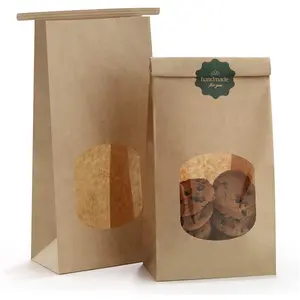 Multiple Uses keeps fresh Ziplock Kraft Paper Cookie Bags Customized Print Flat Bottom Tin Tie Tab Lock Brown Window Coffee Bags