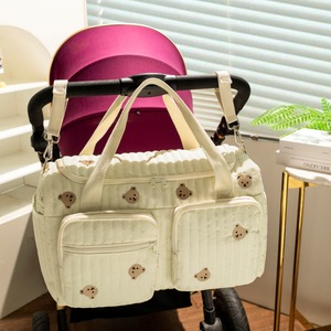 Bolsa de Lona Bordada, Bolsa de Transporte Bordada, <span class=keywords><strong>Bolso</strong></span> de Mano, <span class=keywords><strong>Bolso</strong></span> de Hombro Acolchado <span class=keywords><strong>Maternal</strong></span>, Bolsa de Pañales para Mamá, Diseño de Oso Animal - Product Image 1