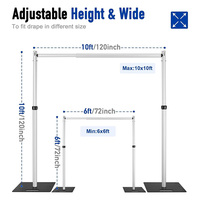 Support de rideau réglable à double barre transversale de 10 pieds x 20 pieds, support de dossier de rideau, support de tuyau portable, décoration de mariage