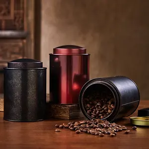 luxury high quality vintage round gray red tea coffee beans storage tin can use it to package your products must be hotcakes!