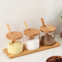 Pot de conservation alimentaire en verre fait main personnalisé, pot à épices en verre avec couvercle en bambou, pot à assaisonnement avec cuillère en bois