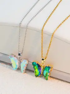 Women's Trendy Gold Plated Copper Butterfly Pendant Necklace Fashion Accessory For Daily Wear And Weddings