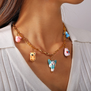 Abalorios de cerámica con forma de animales pintados a mano, accesorios de joyería DIY para niños, colgante de regalo, cadena para teléfono, decoración para bolso. - Product Image 4