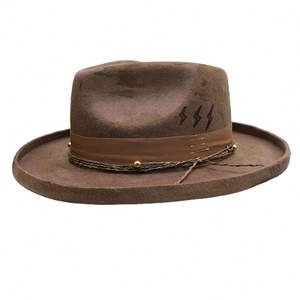 หมวกสักหลาดขนสัตว์ทรงวินเทจ รุ่นใหม่ CL0530E ขายส่ง หมวกเฟโดราปีกแบนทรงดินสอ สำหรับทั้งชายและหญิง - Product Image 1
