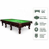 Table de billard baroque pleine grandeur 12 pieds, en acajou massif, pieds sculptés à la main en forme de tête de lion, plateau en ardoise de 50 mm, certifiée ISO 9001, OEM pour la maison