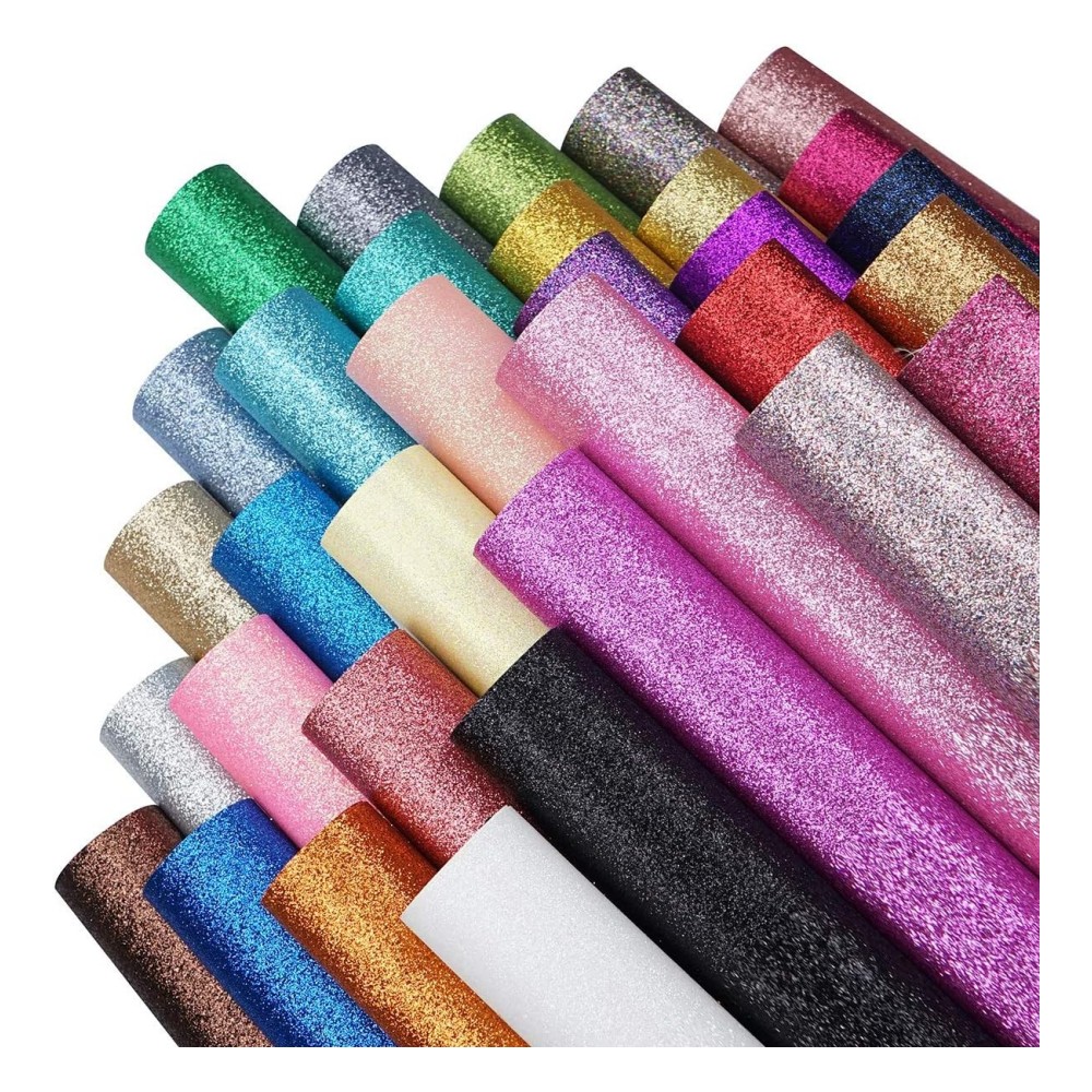 15 Years Factory No MOQ Fine Glitter Faux Leather Fabric Sheets PU Synthetic Leather Shoes DIY Crafts Hair Bows Bags Stretch