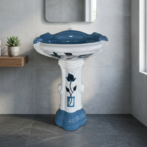 Modern Granite Square Pedestal Sink with Ceramic Basin for Mall Bathrooms - Product Image 1