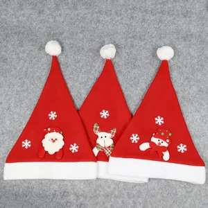 Topi Santa dengan ornamen pola animasi manusia salju rusa terlaris topi Natal bulu domba anak-anak