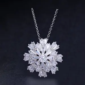 Luxury Zircon Plated Rose Gold And Silver Bar Square Crystal Zircon Inlaid Large Snowflake Necklace Pendant Jewelry