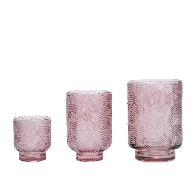 थोक बिजली से गुलाबी रंग लालटेन और मोमबत्ती जार सिलेंडर ग्लास मोमबत्ती धारक शादी के लिए
