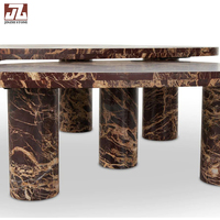 Table basse carrée en marbre rouge de haute qualité au design moderne, facile à nettoyer, ensemble de meubles en pierre naturelle pour salon