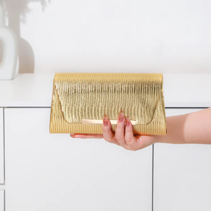 Bolso de Mano Cuadrado Retro Dorado Bell, de Cuero PU, con Cadena Metálica, para Eventos Nocturnos, con Correa Cruzada, para Mujer, Brillante, para Fiestas, Bodas y Graduaciones - Product Image 1