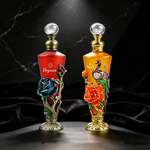Flacon d'huile essentielle en verre mat exquis de 25 ml, avec enveloppe florale vintage en émail motif paon, flacon de parfum de luxe vide pour <span class=keywords><strong>coffret</strong></span> cadeau - Product Image 1