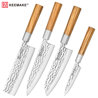 Ensemble de couteaux de cuisine en acier inoxydable, couteau de chef tranchant, hachoir à viande, couteau à fruits avec manche octogonal en bois d'olivier stabilisé
