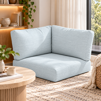 Coussin d'angle en forme de L bleu glace à tissage slub, épais, avec housse amovible, rembourrage en peluche, coutures soignées, soutien dorsal doux