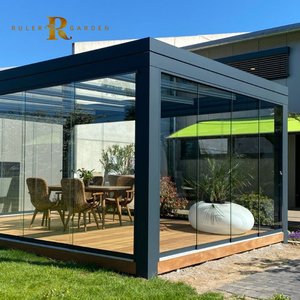 Pergola contemporaine en aluminium avec toit en verre trempé, étanche, pour restaurant, café, hôtel, véranda, serre en verre - Product Image 1