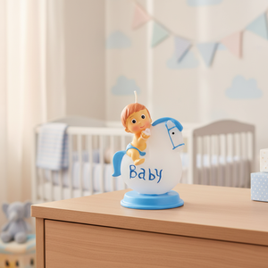 Candela Decorativa per Bambini a Forma di Cavallo, Blu Cielo, H80mm - Product Image 3