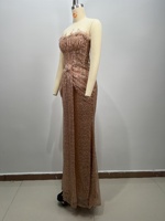 Robe de soirée cocktail haute couture ED2851 Trade Champagne-Gold à sequins, sans bretelles, longue jusqu'au sol, pour femmes.