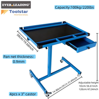 Chariot de rangement robuste en métal réglable avec tiroir, plateforme et roulettes pivotantes verrouillables de 3 pouces, capacité de charge de 220 lb