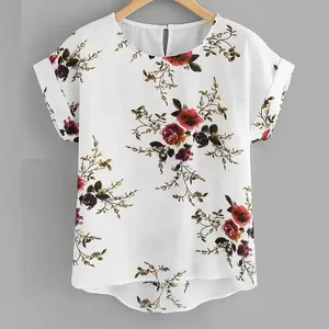 夏のファッションフローラルプリントブラウスプルオーバーレディースOネックTシャツトップス女性の女性の半袖シャツ