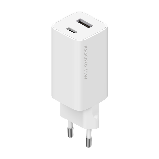 For Xiaomi 65W GaN Charger EU Plug Type-A + Type-C Dual Port Fast Charger with 1.5m 5A USB-C Cable for Phones Laptops