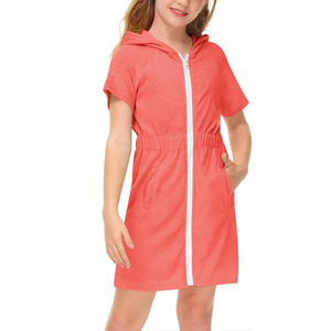 Traje de Baño para Niñas Pequeñas, <span class=keywords><strong>Bata</strong></span> con Capucha y <span class=keywords><strong>Cremallera</strong></span>, con Bolsillos, de Poliéster, para Fiesta en la Playa - Product Image 3