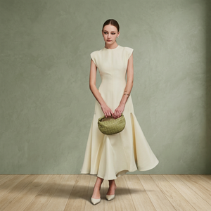 Women's Sleeveless High Neck A-Line Midi Dress Solid Color Autumn Elegant <b>Office</b> Casual Wear - Product Image 3