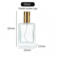 Flacon de parfum de luxe 50 ml en verre carré plat, élégant, vide, en cristal, rechargeable pour voyage avec pulvérisateur à pompe