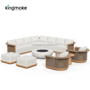 Ensemble de canapés de jardin modernes de luxe, canapés d'extérieur pour hôtel, canapé en bois en forme de L, meubles de patio en teck, ensemble de meubles d'extérieur imperméables - Product Image 2
