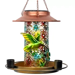 Bán buôn Chim Ruồi Feeder kim loại treo Bird Feeder với năng lượng mặt trời Bird Bath và Feeder