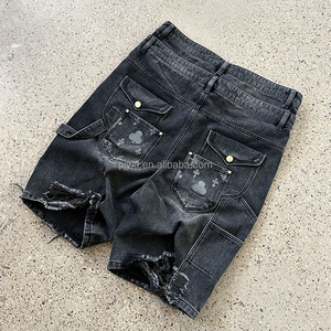 Ropa de calle personalizada <span class=keywords><strong>Pantalones</strong></span> <span class=keywords><strong>cortos</strong></span> de mezclilla desgastados con borlas rasgadas de cintura doble para hombre <span class=keywords><strong>Pantalones</strong></span> <span class=keywords><strong>cortos</strong></span> de mezclilla desgastados con pierna recta - Product Image 3