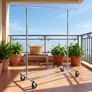 Perchero Metálico Moderno de Alta Resistencia con Ruedas, de Una Sola Barra, Altura Ajustable, Plegable, Organizador de Ropa para Hogar y Hotel - Product Image 3