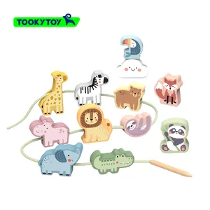 Mongolian Children's Animal Cognition Wooden Toy Beaded String Line Hand-eye Coordination Educational Children's Toy