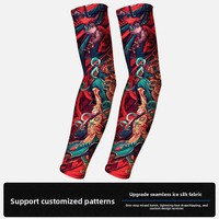 MEETSUNNY Manches de protection solaire anti-UV d'été pour hommes et femmes, style chinois floral, sans couture, en nylon/cachemire, couvre-bras effet tatouage