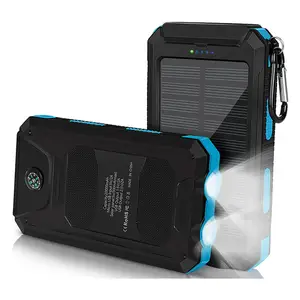 Shenzhen Gratis Logo Menambahkan Portabel Solar Power Bank Tahan Air Powerbank 20000Mah Pengisi Daya dengan Lampu Led