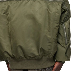 Venta caliente Rib Knit Stand Collar <span class=keywords><strong>Ropa</strong></span> Down-filled Nylon Taslan Bomber Jacket Oliver Green Zip Out Down Bomber Jacket para hombres - Product Image 6