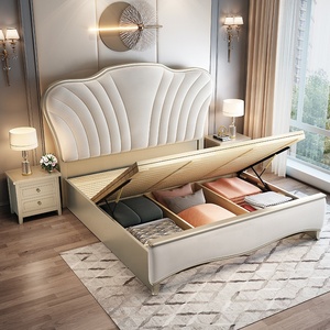 Простая конструкция, деревянная каркасная дешевая деревянная кровать, Современная двуспальная кровать, Роскошная мягкая кровать с хранением - Product Image 2