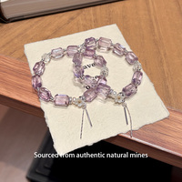 Pulsera Clásica de Cuentas Irregulares de Amatista Natural y Cuarzo Transparente con Colgante de Borla de Girasol, Certificada por Terceros, de Lujo y Curativa