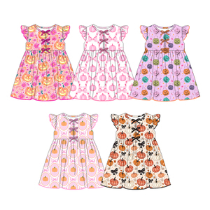 Personnalisé Petite Fille Boutique Halloween Robe Citrouille Feu D'artifice Enfants En Gros À Manches Longues Enfant Automne Soeur Été Fleurs - Product Image 6