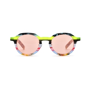 Lunettes de soleil rondes rétro, monture intégrale, verres miroir, monture multicolore, protection UV 100%, style décontracté unisexe pour adultes - Product Image 3
