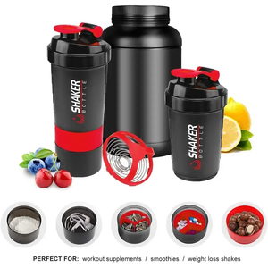 Custom 500ml 3 Layers Protein Bottle <strong>Shaker</strong> with Powder Storage Container Large Water Bottle with Wire Stirring <strong>Ball</strong> - Product Image 4