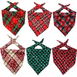 Manufacturer wholesale christmas plaid dog bandana snow pattern