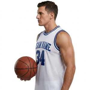 Maillot de basket-ball blanc en mesh pour homme, nom de l'équipe, numéro 34, impression sublimée, sans manches, col rond, respirant - Product Image 3