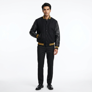 Custom Logo 2026 Wholesale Manufacturer Blank Jacket Men Baseball Varsity Jacket Woolen with <b>Leather</b> Sleeve Casual Coat 2026 - Product Image 1