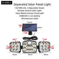 3 lampes solaires à têtes réglables avec panneau solaire séparé, applique murale solaire, lumière d'extérieur à détection de mouvement pour cour